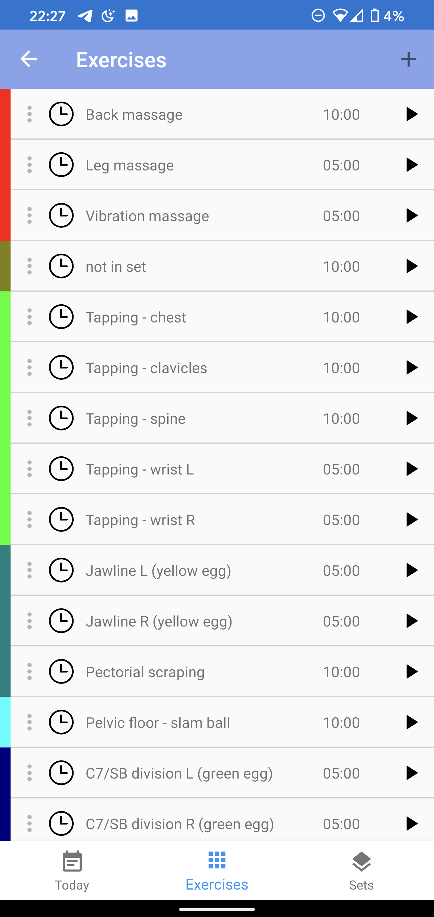 List of exercises screenshot